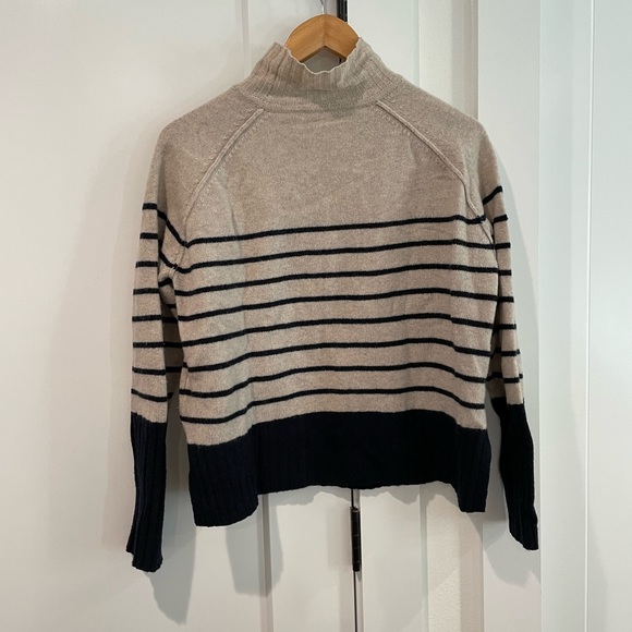 Whistles Merino Wool Striped Sweater Tan and Navy - Picture 2 of 7